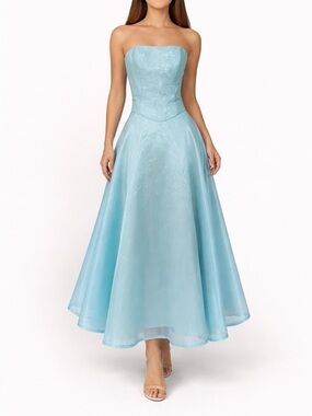 Y2k Formal Strapless Prom Dress | Aqua Blue Organza | Size 3/4
